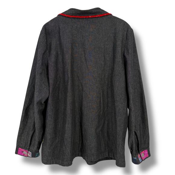 Spirit by Sandy Starkman Denim Jacket Plus Size 3X Patchwork Art To Wear Artsy - Picture 4 of 6
